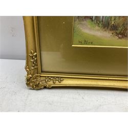 Hal Pierre (19th century): Figure before a Thatched Cottage, gouache signed 19cm x 35cm