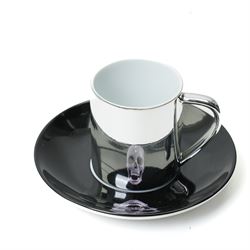 Damien Hirst (British 1965-); set of six anamorphic silver lustre espresso cups and saucers of various designs