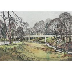 Kenneth Steel (British 1906-1970): Railway Bridge, watercolour and pencil signed 31cm x 45cm 