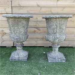 Pair of ornate Victorian style urns on plinth base, D40, H105 - THIS LOT IS TO BE COLLECTED BY APPOINTMENT FROM DUGGLEBY STORAGE, GREAT HILL, EASTFIELD, SCARBOROUGH, YO11 3TX