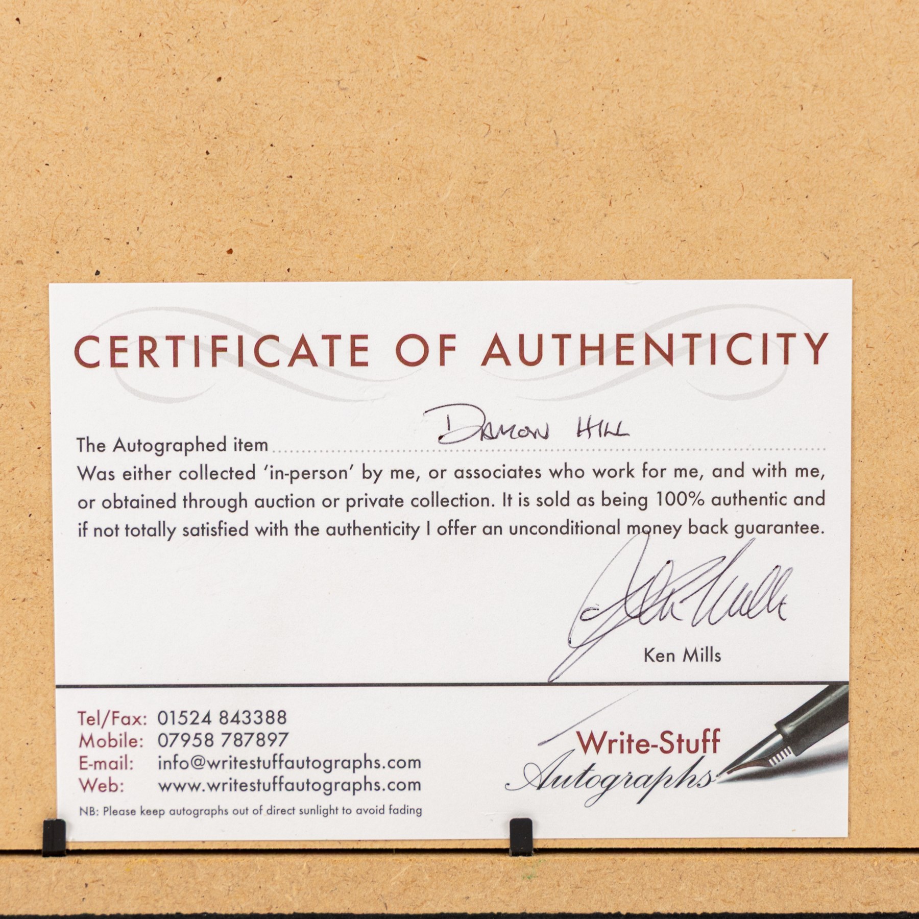 Ten signed Formula 1 photographs, comprising eight Damon Hill examples, Jenson Button and a Nigel Mansell example, nine with certificates of authenticity from Write Stuff Autographs, all framed, largest H47cm, W67cm