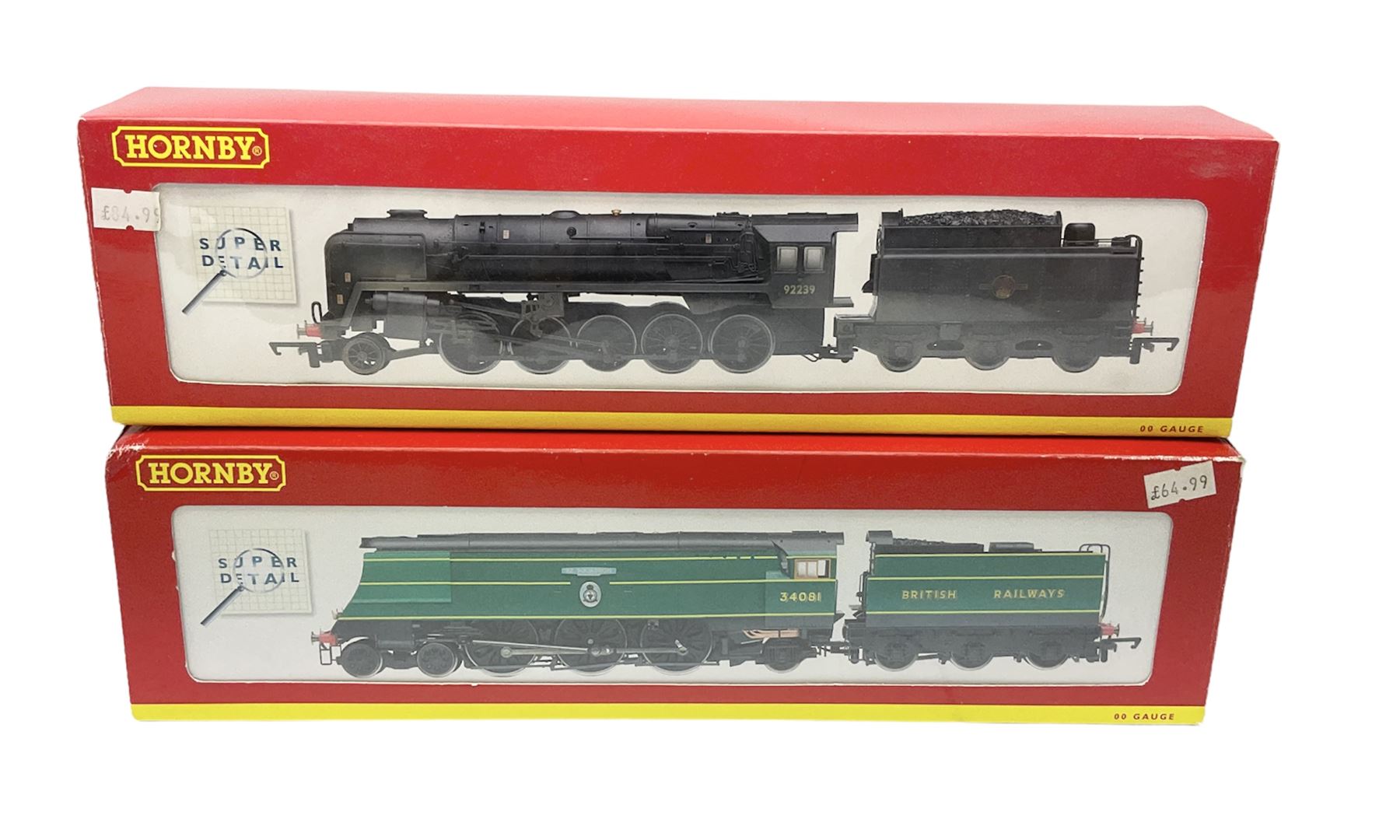 Hornby '00' gauge - Battle of Britain Class 4-6-2 locomotive '92 Squadron' No.34081; and Class 9F 2-10-0 locomotive No.92239 with weathered finish; both boxed (2)