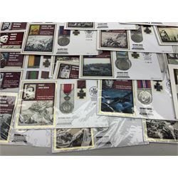 Collection of Victoria Cross Heroes Campaign Collection stamp covers, each containing a replica medal 