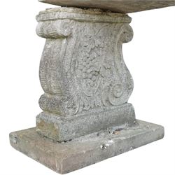 Cast stone garden bench with moulded edge