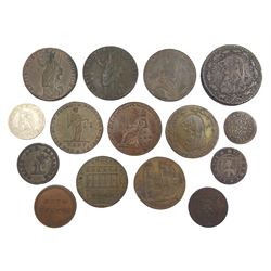 Fifteen 18th and 19th century tokens including 1791 Leeds halfpenny,  1796 York halfpenny, 1812 Doncaster Mirfin & Parker six-pence silver token, 1814 York farthing,  etc

