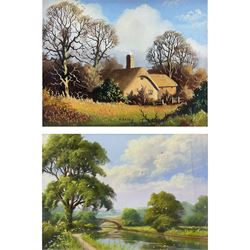 Vincent Selby (British 1919-2004): Cottage Scene, oil on canvas board signed 15cm x 19cm; Thomas Leighton (British 20th century): River and Stone Bridge, pastel unsigned, attributed verso 25cm x 36cm (2)