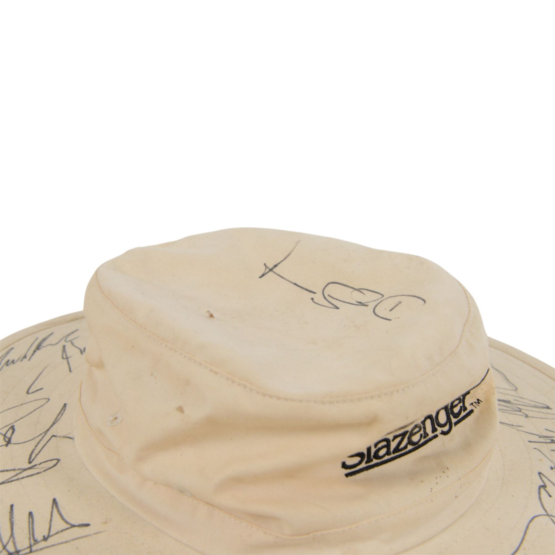 Signed International cricket memorabilia, comprising Alan Donald signed Kookaburra Commander cricket ball, wide brimmed hat signed by Darren Sammy and other West Indies players and a collection of signed miniature cricket bats, each with signatures of International cricket players including Brian Lara, Grant Flower, Richard Hadlee, Zimbabwe vs Rest of World 1993, South Africa vs Presidents VI 1994, Eastern Province South Africa 1992 and South Africa Touring Side Scarborough 1994