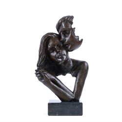 Bronze sculpture,  Abstract lovers  upon a marble base, H28cm