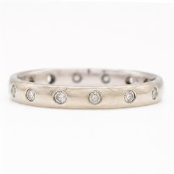 9ct white gold diamond wedding band, rubover set with fourteen round brilliant cut diamonds, hallmarked