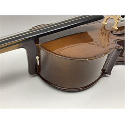 Stentor Student I quarter-size cello with 59.5cm two-piece maple back and ribs and spruce top; bears maker's label with serial no.M072648 L95.5cm overall; in Stentor soft carrying case with bow