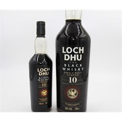 Mannochmore, 10 year old Loch Dhu The Black Whisky, 70cl, 40% vol and matching smaller example, 20cl 40% vol  