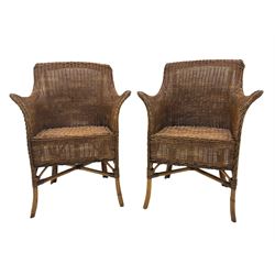Pair contemporary cane work armchairs