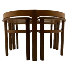 Nathan Teak - mid 20th century teak nest of tables, circular glass top and three oval nesting tables