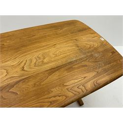 Ercol rectangular light elm dining table, rounded corners