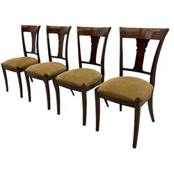 Grange Furniture - cherry wood finish oval extending dining table on square tapering supports, and a set of eight dining chairs with curved backs and upholstered seats 