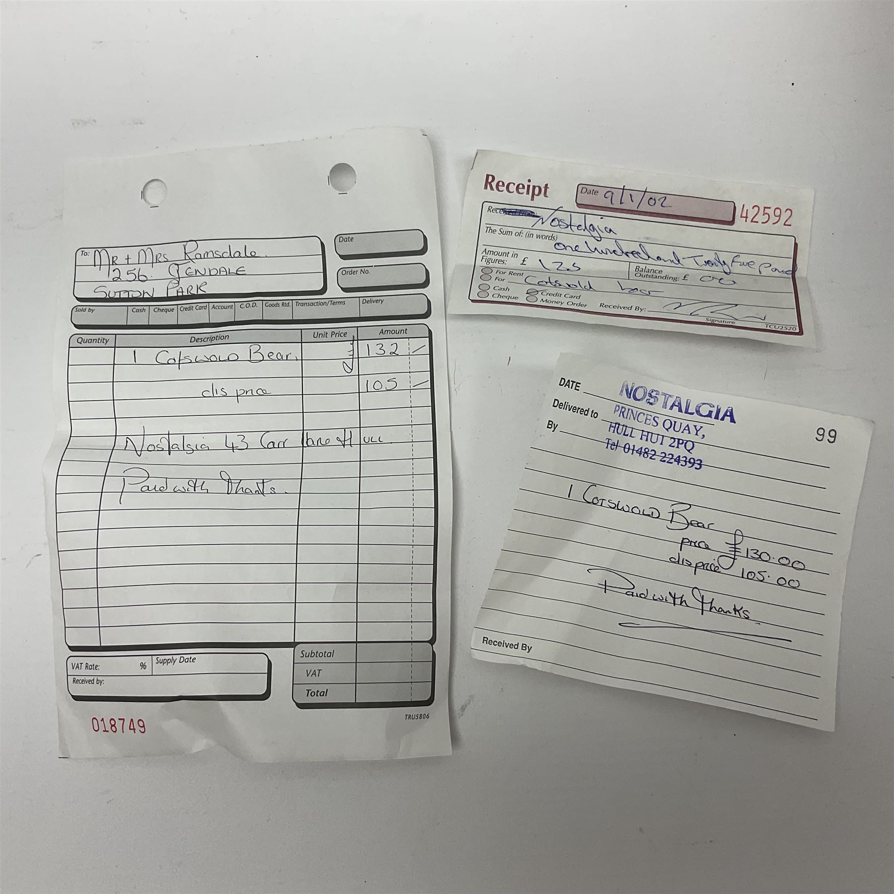 The Cotswold Bear Company - three limited edition teddy bears comprising ‘Lucas’ no. 1/1 H37cm and ‘Stonehenge’ no. 2/15 H39cm, both from the Back to the Wild Cub collection; and ‘Monsoon’ no. 3/10 H34cm from the Safari collection; all with original labels and purchase receipts (3) 