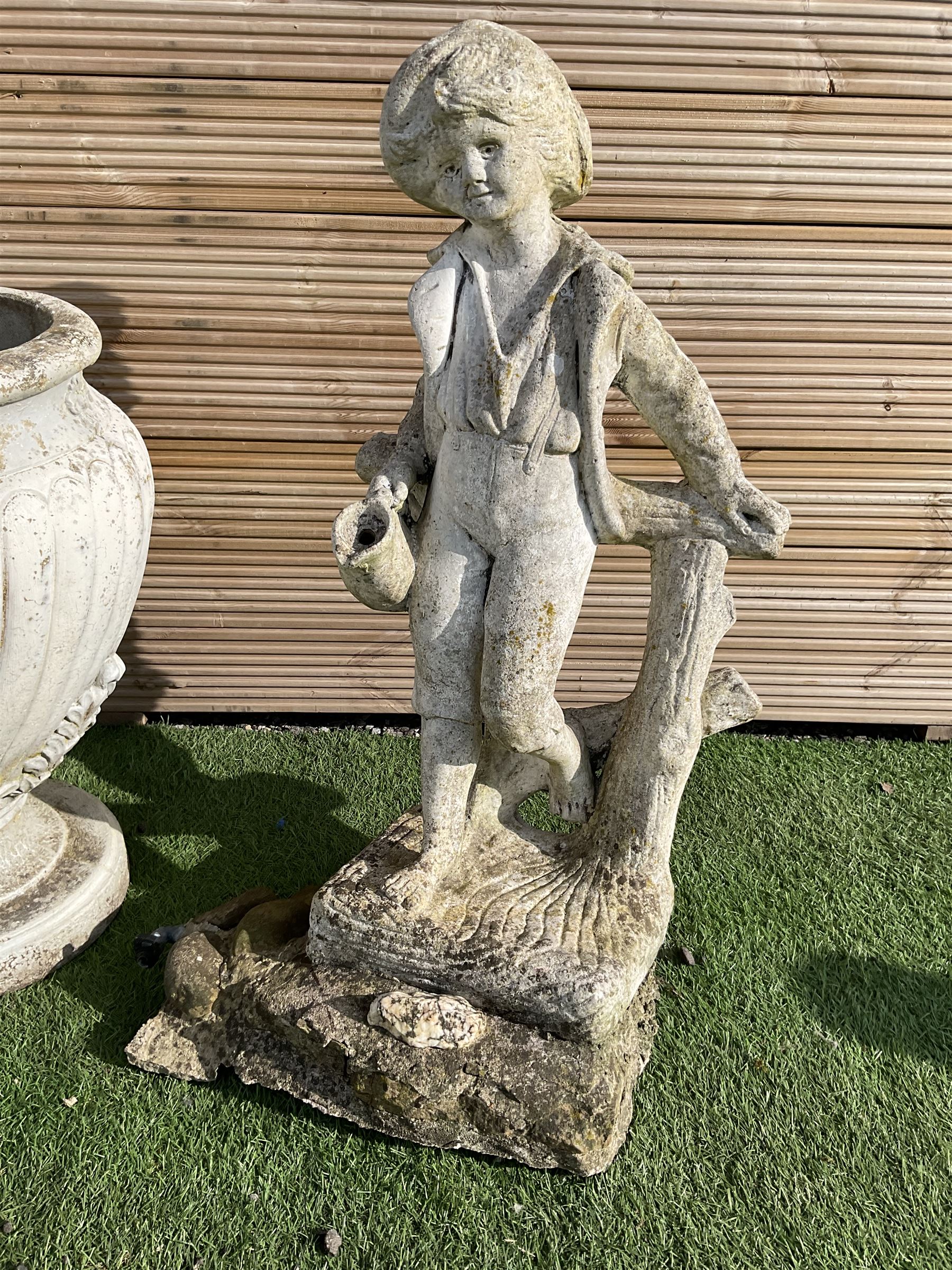 Cast stone urn planter and two cast stone garden figures  - THIS LOT IS TO BE COLLECTED BY APPOINTMENT FROM DUGGLEBY STORAGE, GREAT HILL, EASTFIELD, SCARBOROUGH, YO11 3TX