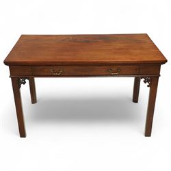 Late 18th century mahogany serving table, rectangular top over single frieze drawer with b...
