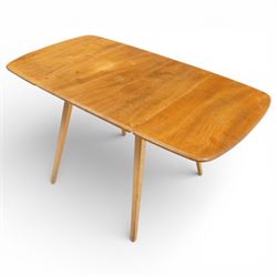 Ercol - model ‘383’ elm and beech drop-leaf table, rounded rectangular top extending to 136cm, on square tapering supports