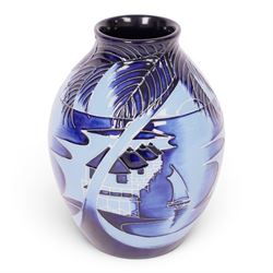 Moorcroft Blue Lagoon vase, 2010, signed Paul Hilditch with impressed marks beneath, H14cm