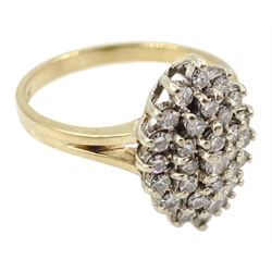 9ct gold diamond marquise shaped cluster ring, hallmarked