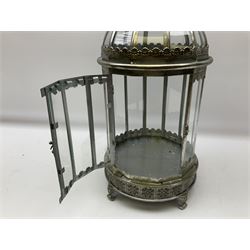 Glass pane lantern, with pierced metal decoration and a glass domed top, H60cm