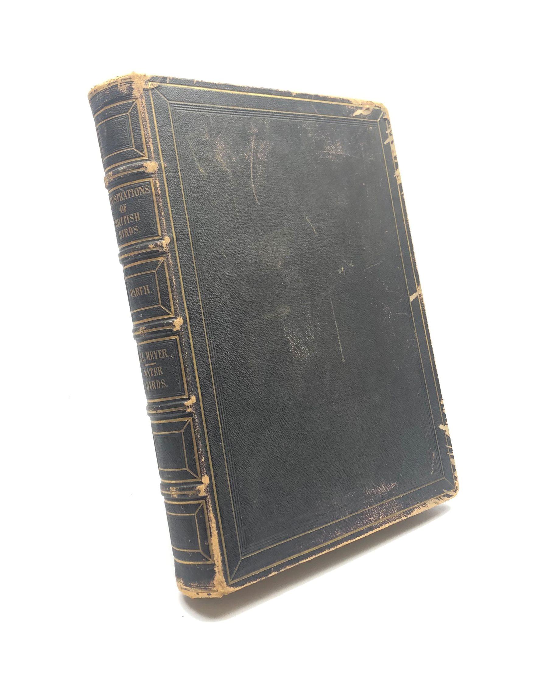  Meyer Henry Leonard:  Illustrations of British Birds. Part Two - Water Birds with one hundred and forty coloured plates with tissue guards, seventy-five with eggs and three with eggs only, gilt tooled full leather binding with gilt panelled spine and hand painted title page.  