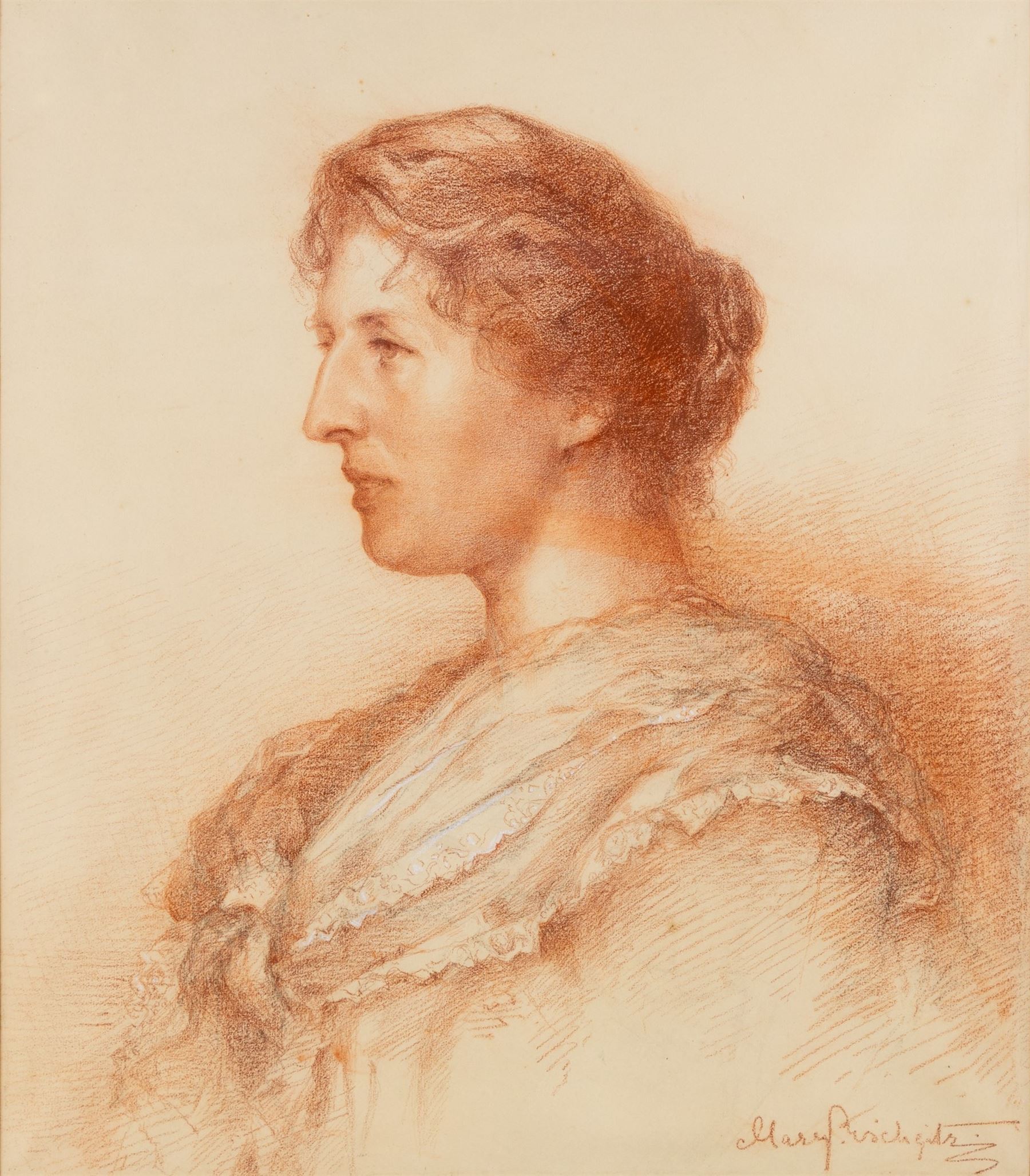 Mary Georgina Rischgitz (British 1866-1939): Self Portrait of the Artist, sanguine chalk signed 57cm x 49cm