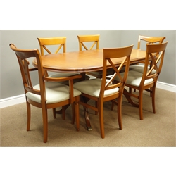  Irish McDonagh Kelso Richhill cherry wood oval extending dining table with additional leaf and six (4+2) chairs, L142cm closed, W84cm  