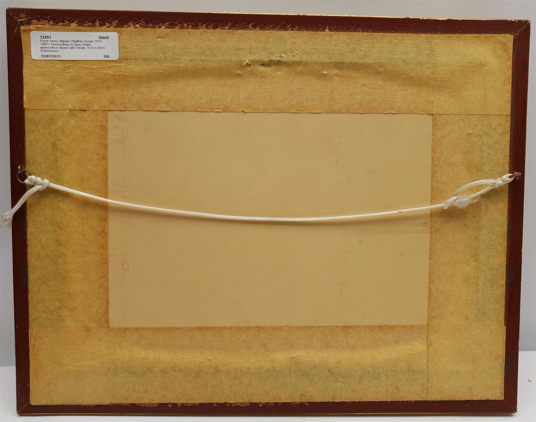 Frank Henry Mason (Staithes Group 1875-1965): Fishing Boat in Open Water, watercolour signed with initials 13cm x 20cm  
Provenance: from the estate of Christine Dexter and by descent from the artist's sister Eleanor Marie (Nellie)