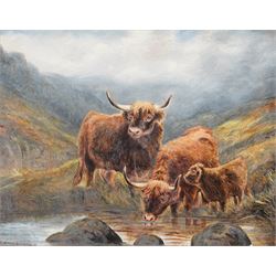 C H Wadsworth (British early 20th century): Highland Cattle Watering, oil on canvas signed...