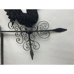 Wrought iron weathervane, with cockerel finial, H95cm