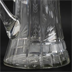 Edwardian glass glug glug decanter with silver collar H23cm Birmingham 1901 Maker John Grinsell & Sons and a cut and etched glass jug (2)
