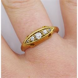 Edwardian 18ct gold five stone graduating diamond marquise shaped ring, hallmarked