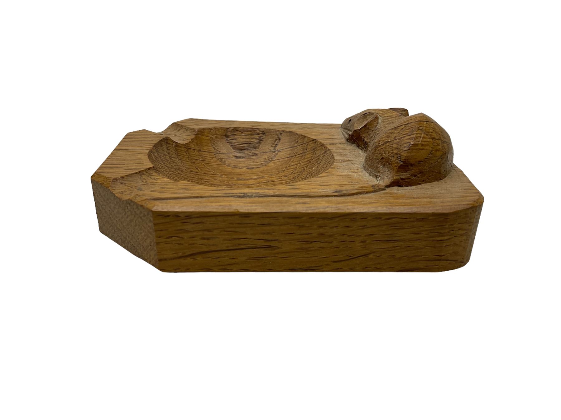 Mouseman - oak ashtray, canted rectangular form with carved mouse signature, by the workshop of Robert Thompson, Kilburn, L10cm
