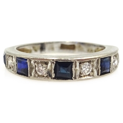 Sapphire and diamond half eternity white gold ring stamped 18ct  