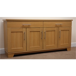  Light oak finish sideboard, two drawers above four cupboards, W164cm, H78cm, D41cm  