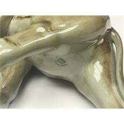 Large Sylvac monkey together with three smaller monkeys, together with Beswick Pigeon no 1383, Melba Ware hippo and baby and Royal Dux elephant 