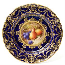 Royal Worcester Cabinet Plate, painted by Richard Sebright, the central panel decorated wi...