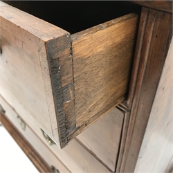 18th century oak chest, three short and three long graduating drawers, ogee bracket supports, W99cm, H90cm, D55cm