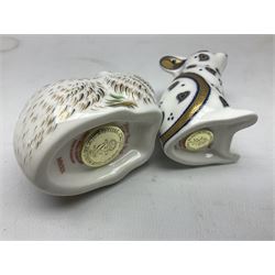 Four Royal Crown Derby paperweights, comprising River Bank Vole, with gold stopper and original box, Rat with gold stopper, Arctic Fox with silver stopper and Red Fox with silver stopper, all with printed mark beneath 