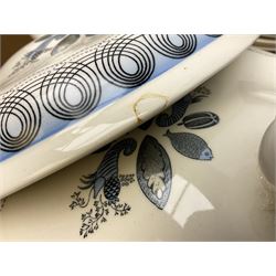 Wedgwood Persephone pattern part tea and dinner service, designed by Eric Ravilious, eight dinner plates, eight side plates, eight dessert plates, two covered tureens, meat platter, coffee pot, eight coffee cans and saucers, milk jug, covered sucrier etc (64)