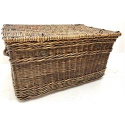 Large wicker theatre basket, single  hinged lid, two carrying handles