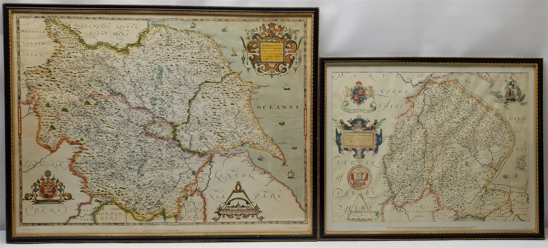 W Ainsley (British early 20th century): 'St Mary's Abbey York', watercolour signed titled and dated August 1909, 35cm x 24cm; together with two reproduction Saxton maps of Yorkshire and Lincolnshire, max 55cm x 74cm (3)