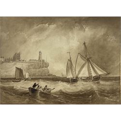 John Wilson Carmichael (British 1799-1868): Off Tynemouth, monochrome watercolour signed, 24cm x 33cm unframed