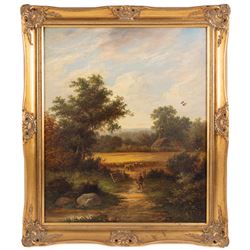 William Lara (British fl.c.1840-1860): Harvest Landscape, oil on canvas unsigned 60cm x 50cm 
