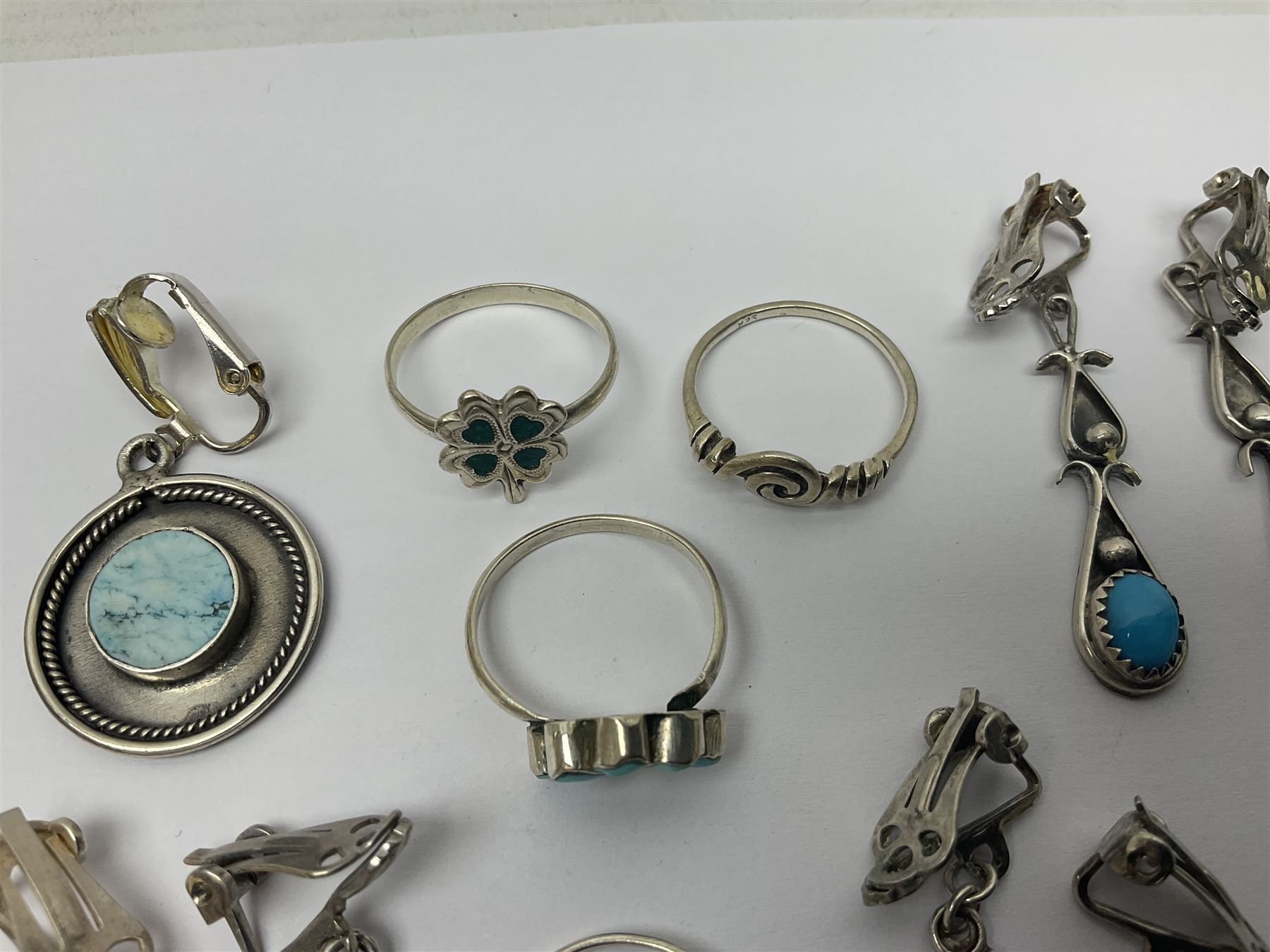 Silver and silver stone set jewellery including earrings and necklaces, collection of costume jewellery and other collectables