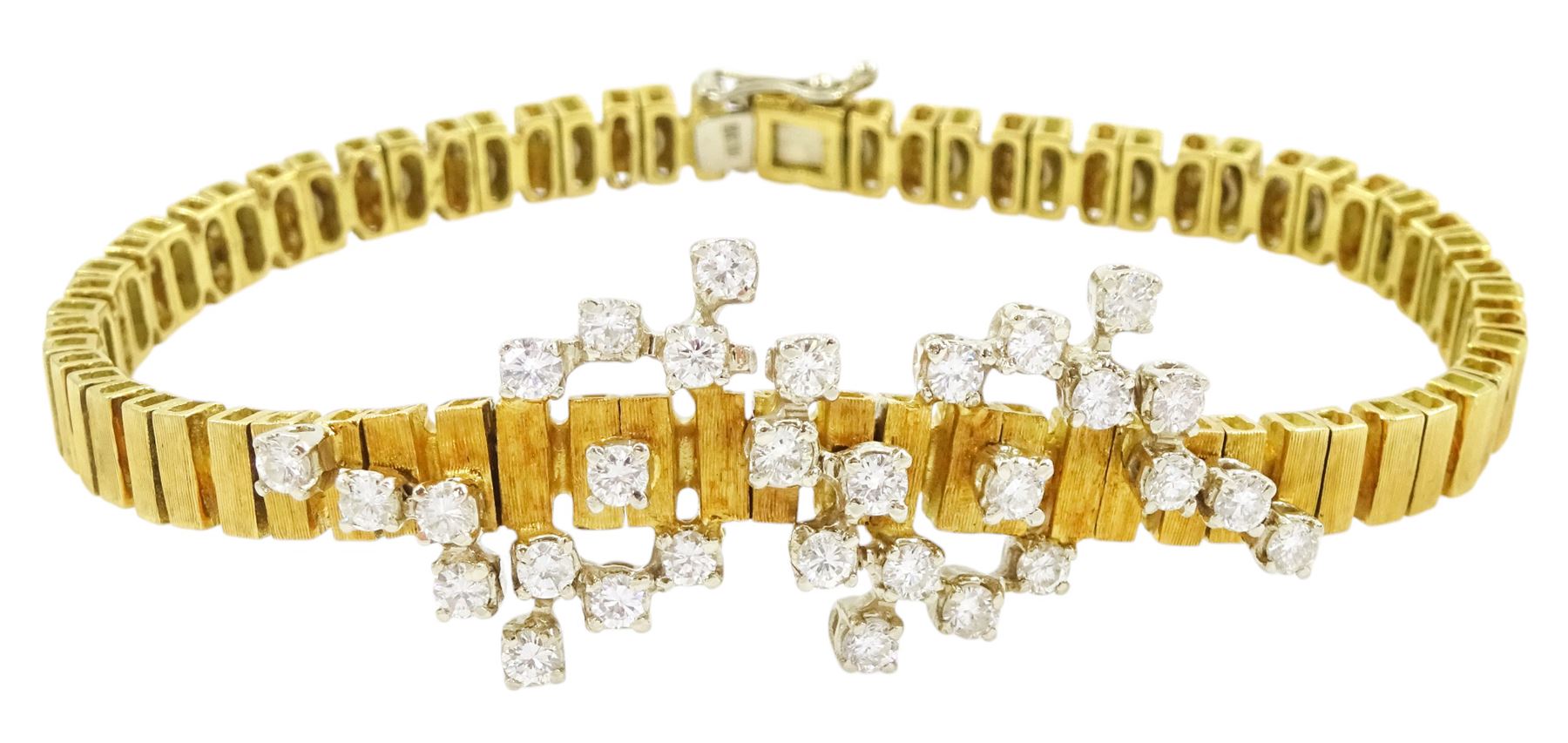 18ct gold round brilliant cut diamond abstract scatter bracelet, stamped, total diamond weight approx 1.50 carat