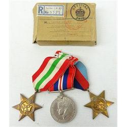  WWll War Medal, 1939-45 Star and Italy Star with ribbons and slip, in box of issue to Antoni Novak    