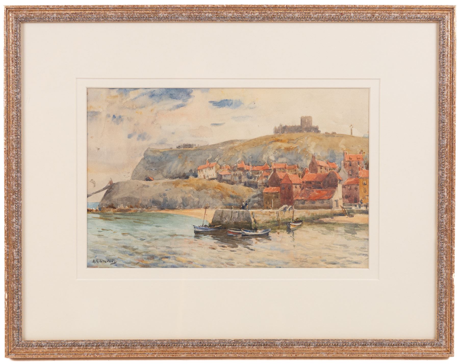 Albert George Stevens (Staithes Group 1863-1925): Tate Hill Pier - Whitby, watercolour signed 18cm x 29cm